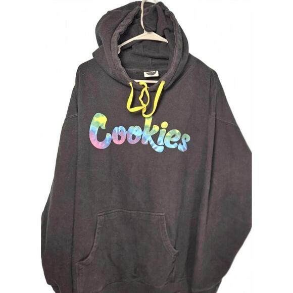 Cookies Black Hoodie with Multicolor Logo and Yellow Drawstrings Unisex Size XL - Picture 2 of 9